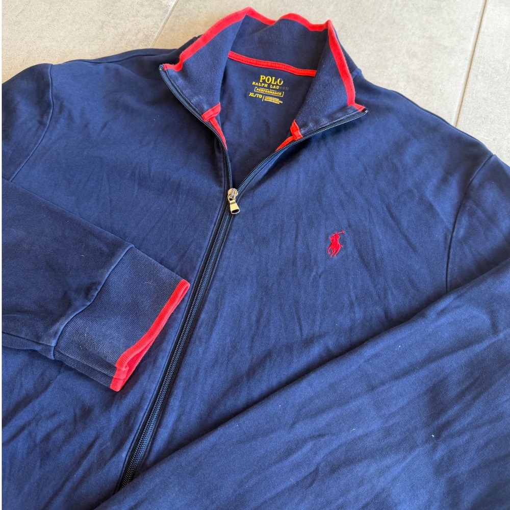 Polo Ralph Lauren Performance Mens XL Navy Blue Red Full Zip Track Jacket